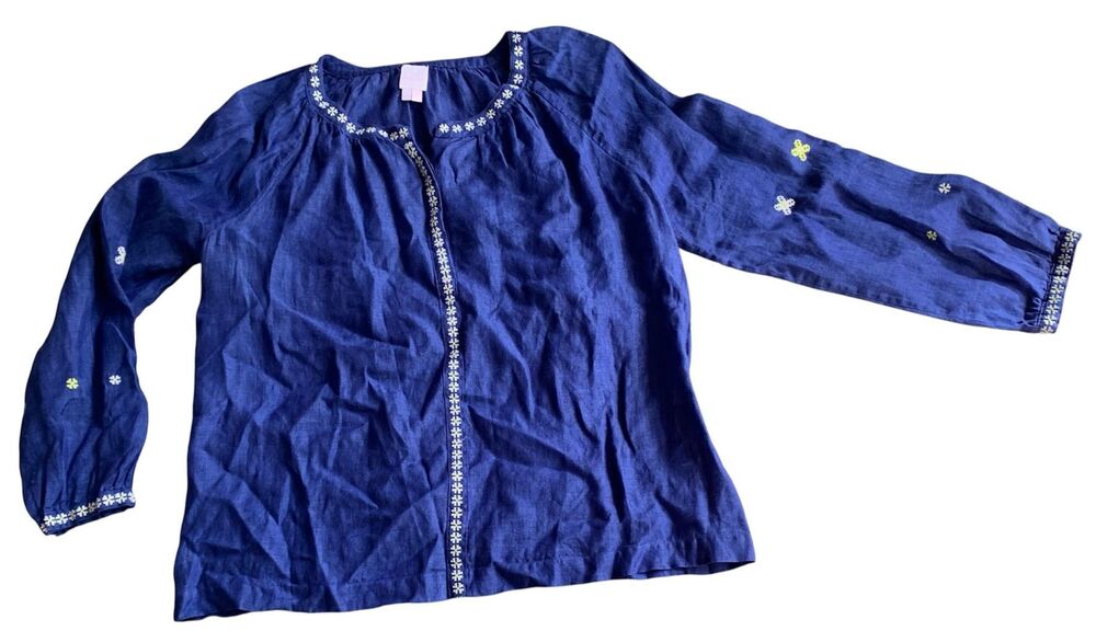 Ann Mashburn Blue EMBROIDERED TUNIC TOP BLOUSE SHIRT sz S